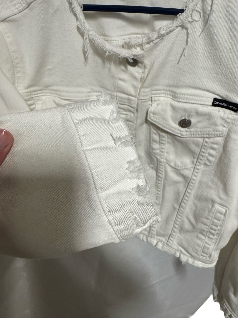 Calvin Klein Jeans White Frayed Hem Denim Jacket - Picture 4 of 5